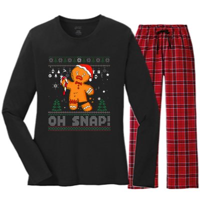 Gingerbread Man Cookie Ugly Sweater Oh Snap Christmas  Women's Long Sleeve Flannel Pajama Set 