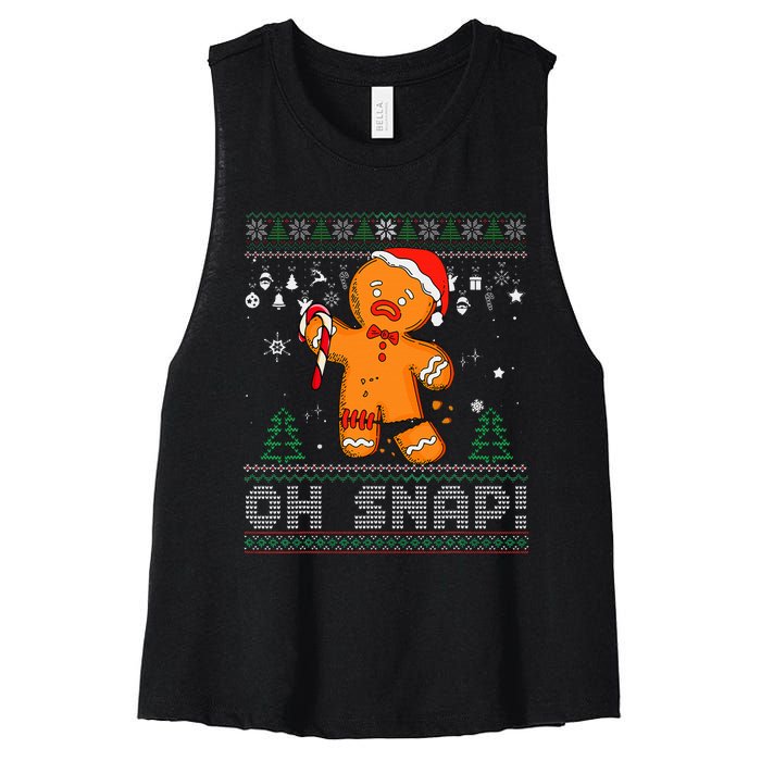 Gingerbread Man Cookie Ugly Sweater Oh Snap Christmas  Women's Racerback Cropped Tank