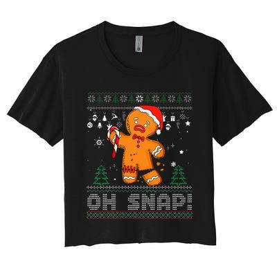 Gingerbread Man Cookie Ugly Sweater Oh Snap Christmas  Women's Crop Top Tee