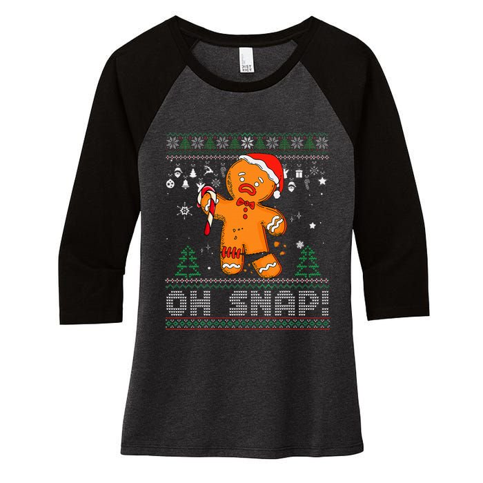 Gingerbread Man Cookie Ugly Sweater Oh Snap Christmas  Women's Tri-Blend 3/4-Sleeve Raglan Shirt