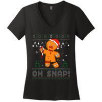 Gingerbread Man Cookie Ugly Sweater Oh Snap Christmas  Women's V-Neck T-Shirt