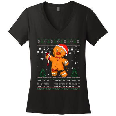 Gingerbread Man Cookie Ugly Sweater Oh Snap Christmas  Women's V-Neck T-Shirt