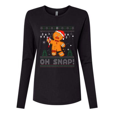 Gingerbread Man Cookie Ugly Sweater Oh Snap Christmas Womens Cotton Relaxed Long Sleeve T-Shirt