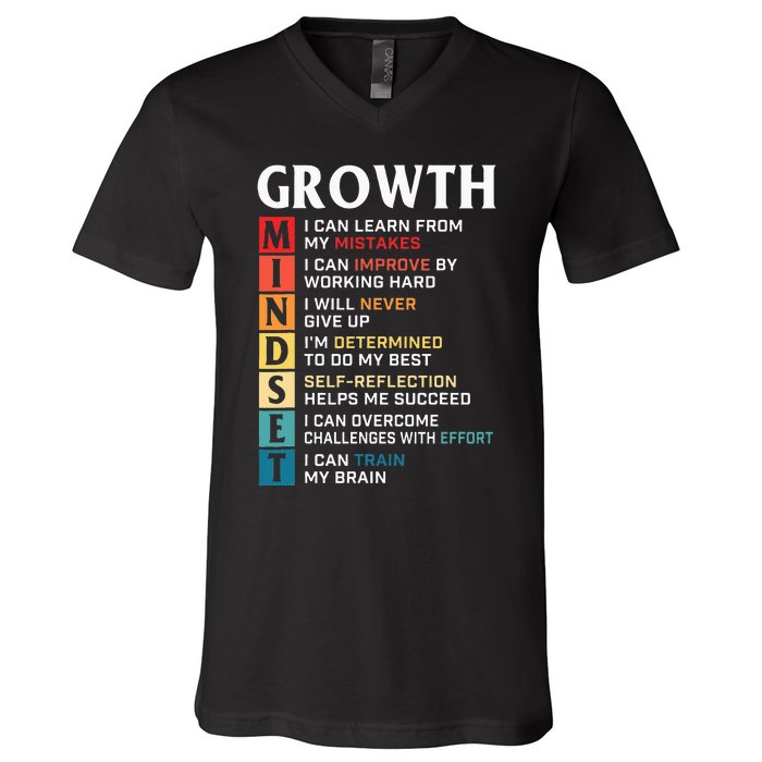 Growth Mindset Definition Motivational Quote Inspiration V-Neck T-Shirt