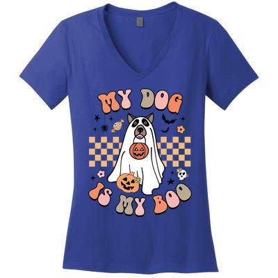 Groovy My Dog Is My Boo Cute Dog Lover Halloween Gift Women's V-Neck T-Shirt