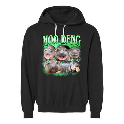 Green Moo Deng Meme Hippo Garment-Dyed Fleece Hoodie