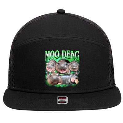 Green Moo Deng Meme Hippo 7 Panel Mesh Trucker Snapback Hat