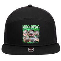 Green Moo Deng Meme Hippo 7 Panel Mesh Trucker Snapback Hat