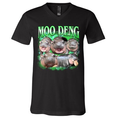 Green Moo Deng Meme Hippo V-Neck T-Shirt