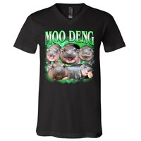 Green Moo Deng Meme Hippo V-Neck T-Shirt