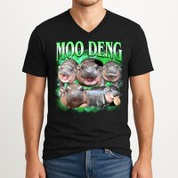 Green Moo Deng Meme Hippo V-Neck T-Shirt
