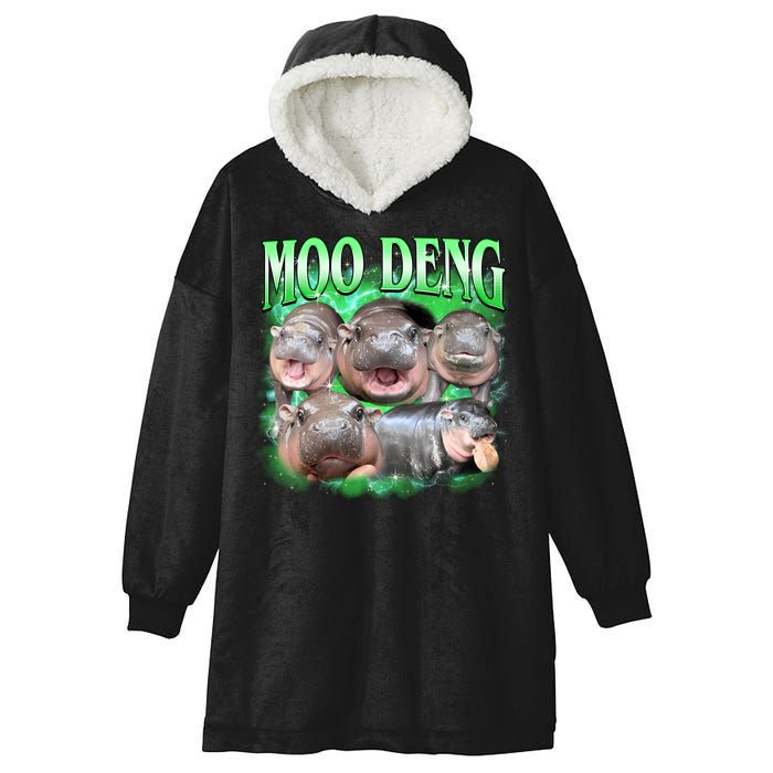 Green Moo Deng Meme Hippo Hooded Wearable Blanket