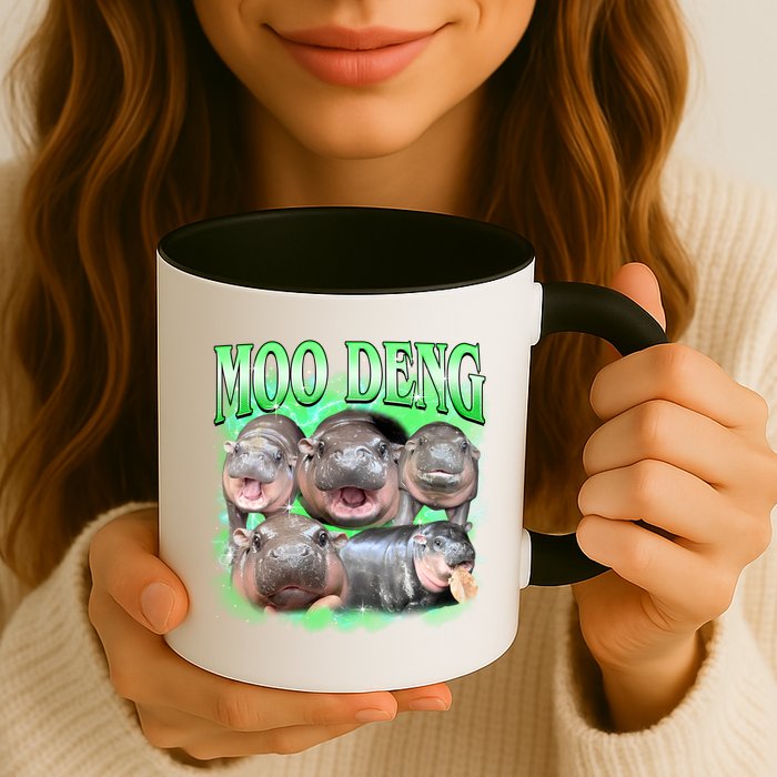 Green Moo Deng Meme Hippo Mug