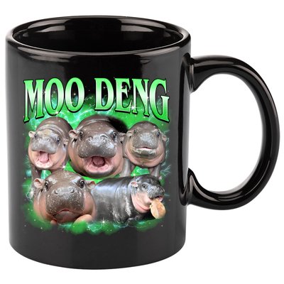 Green Moo Deng Meme Hippo 11oz C Handle Ceramic Mug