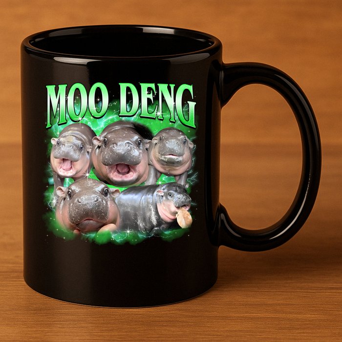 Green Moo Deng Meme Hippo 11oz C Handle Ceramic Mug
