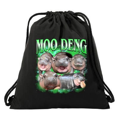 Green Moo Deng Meme Hippo Drawstring Bag