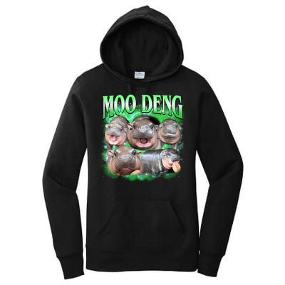 Green Moo Deng Meme Hippo Women's Pullover Hoodie