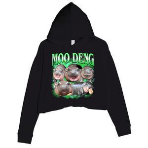 Green Moo Deng Meme Hippo Crop Fleece Hoodie