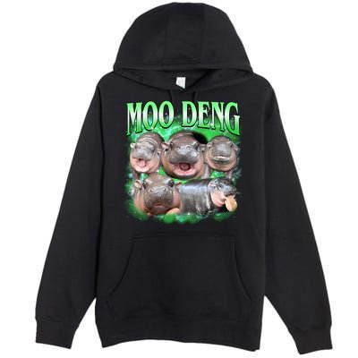 Green Moo Deng Meme Hippo Premium Pullover Hoodie