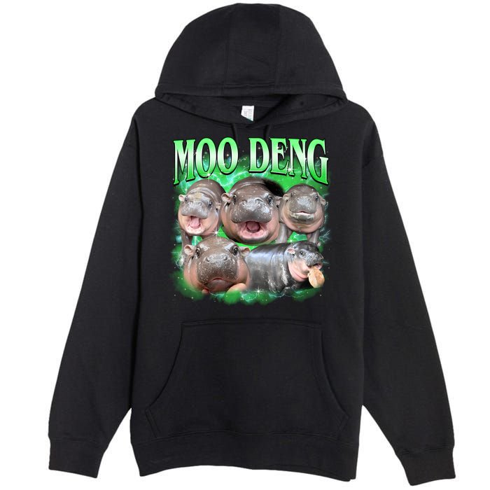 Green Moo Deng Meme Hippo Premium Pullover Hoodie