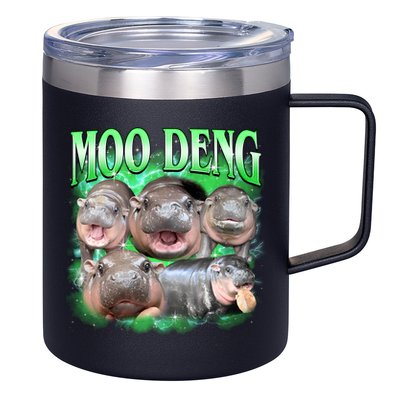 Green Moo Deng Meme Hippo 12oz Stainless Steel Coffee Mug
