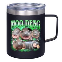 Green Moo Deng Meme Hippo 12oz Stainless Steel Coffee Mug