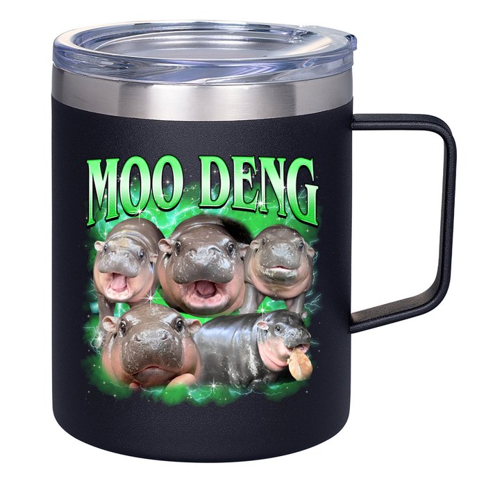 Green Moo Deng Meme Hippo 12oz Stainless Steel Coffee Mug