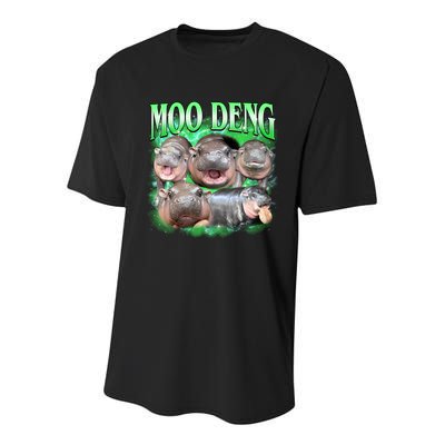 Green Moo Deng Meme Hippo Youth Performance Sprint T-Shirt
