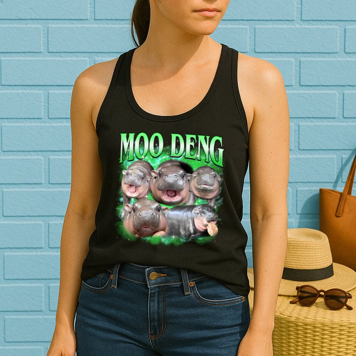 Green Moo Deng Meme Hippo Womens Tank Top