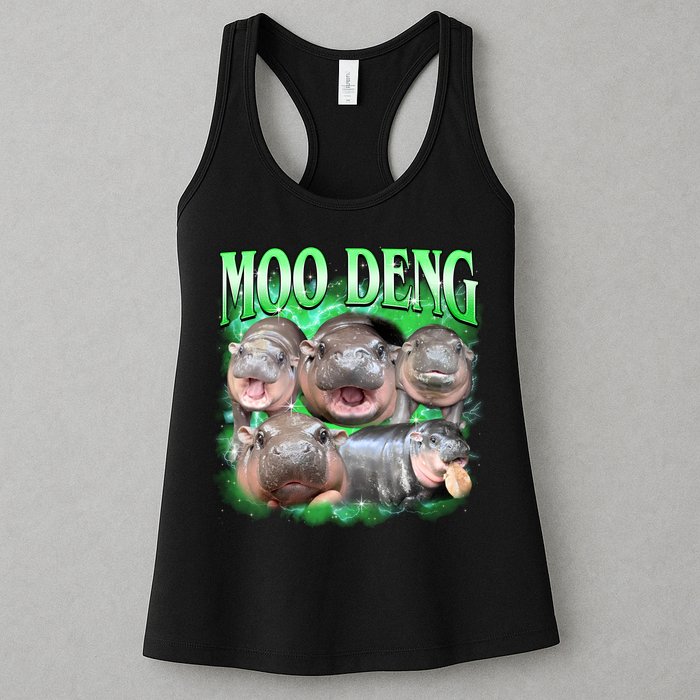 Green Moo Deng Meme Hippo Womens Tank Top