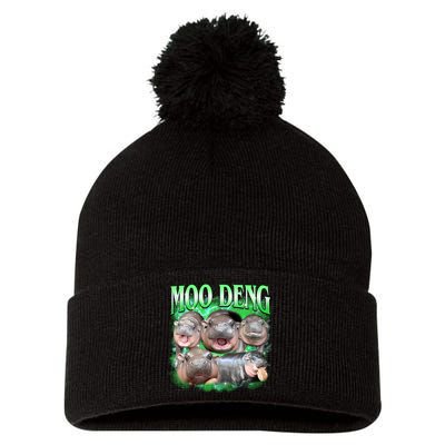 Green Moo Deng Meme Hippo Pom Pom 12in Knit Beanie