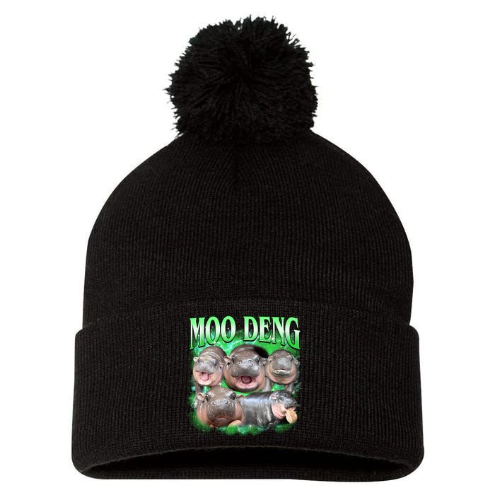 Green Moo Deng Meme Hippo Pom Pom 12in Knit Beanie