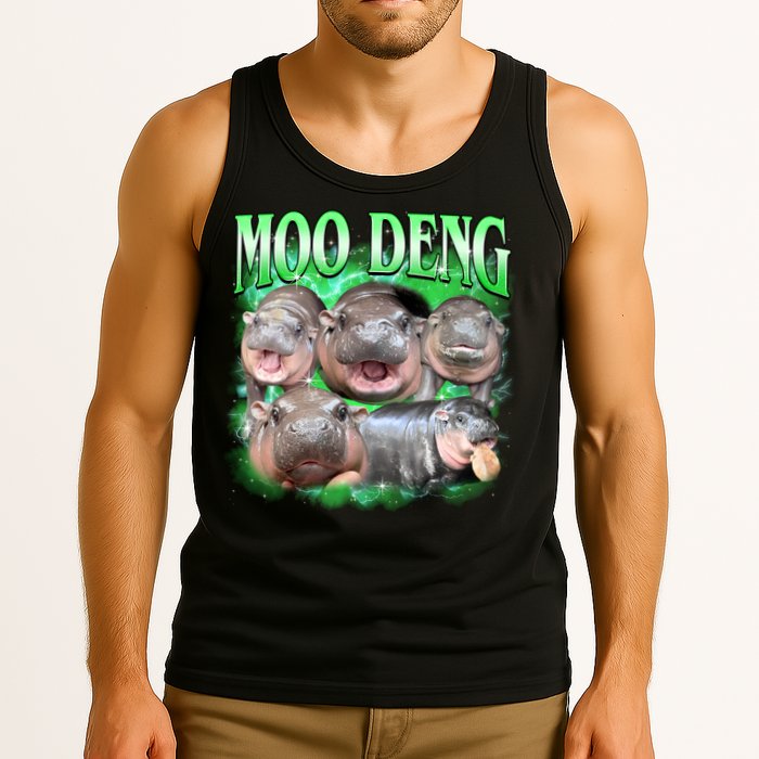 Green Moo Deng Meme Hippo Tank Top