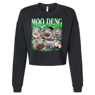Green Moo Deng Meme Hippo Cropped Pullover Crew