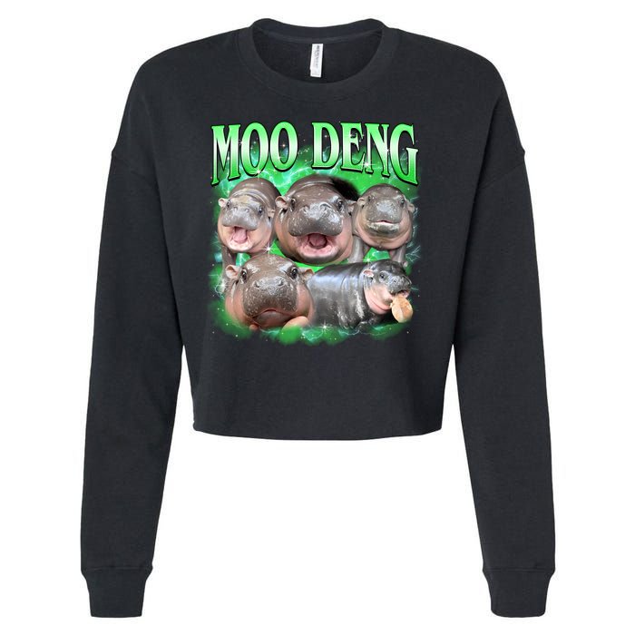 Green Moo Deng Meme Hippo Cropped Pullover Crew