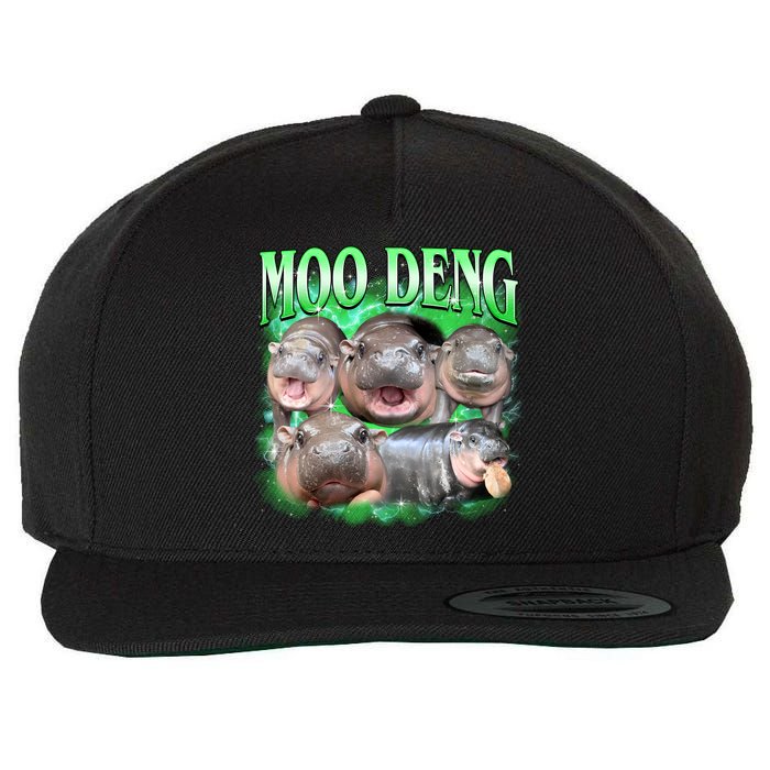 Green Moo Deng Meme Hippo Wool Snapback Cap