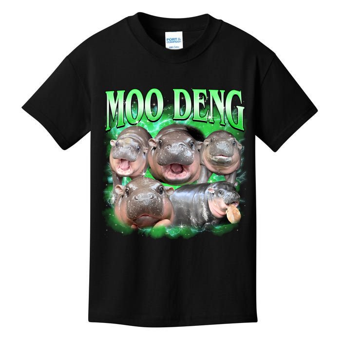 Green Moo Deng Meme Hippo Kids T-Shirt