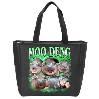 Green Moo Deng Meme Hippo Zip Tote Bag