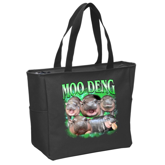 Green Moo Deng Meme Hippo Zip Tote Bag
