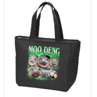Green Moo Deng Meme Hippo Zip Tote Bag