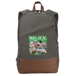 Green Moo Deng Meme Hippo Cotton Canvas Backpack