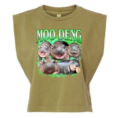 Green Moo Deng Meme Hippo Garment-Dyed Women's Muscle Tee