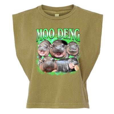 Green Moo Deng Meme Hippo Garment-Dyed Women's Muscle Tee