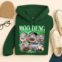 Green Moo Deng Meme Hippo Hoodie