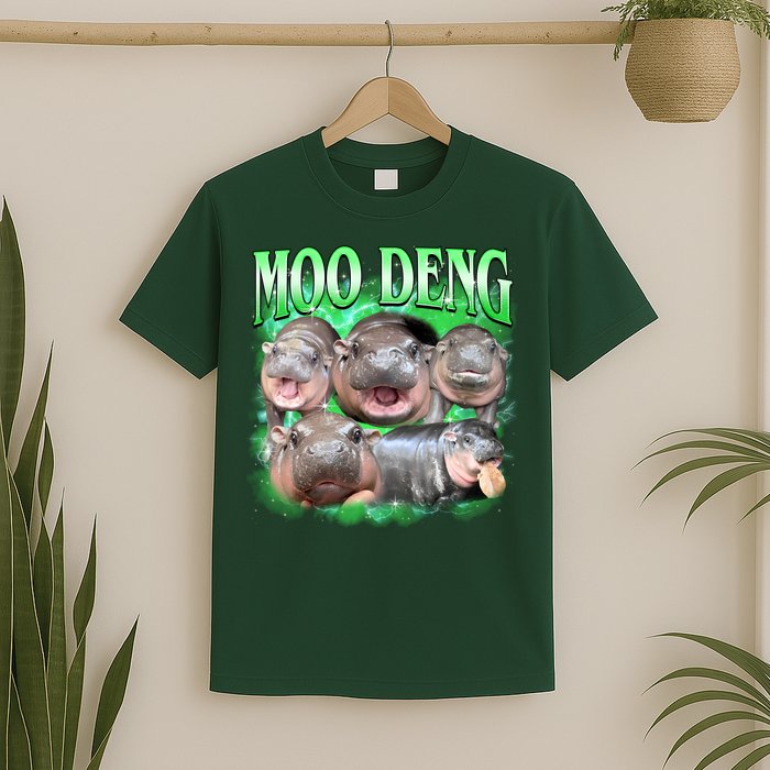 Green Moo Deng Meme Hippo T-Shirt