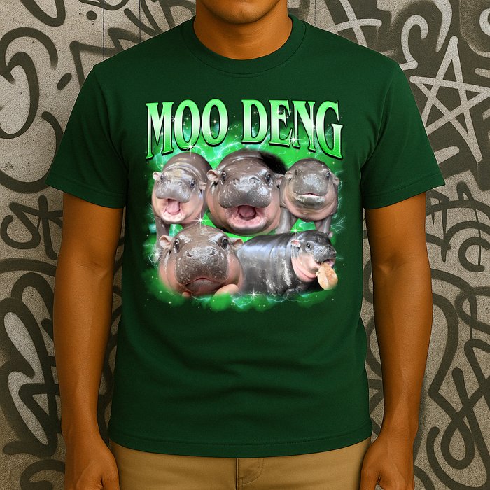 Green Moo Deng Meme Hippo T-Shirt