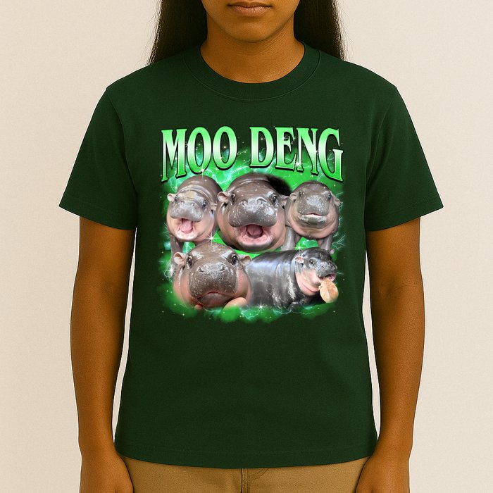 Green Moo Deng Meme Hippo T-Shirt