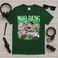Green Moo Deng Meme Hippo T-Shirt