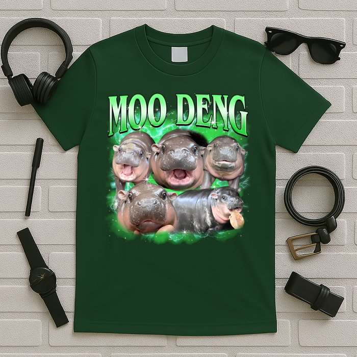 Green Moo Deng Meme Hippo T-Shirt