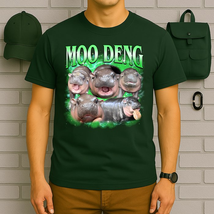 Green Moo Deng Meme Hippo T-Shirt